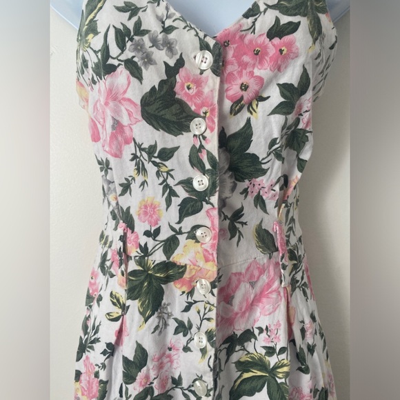 Fads 80’s Floral V-Neck Sleeveless Romper Dress in Pink & Green Coquette Spring - Picture 4 of 7